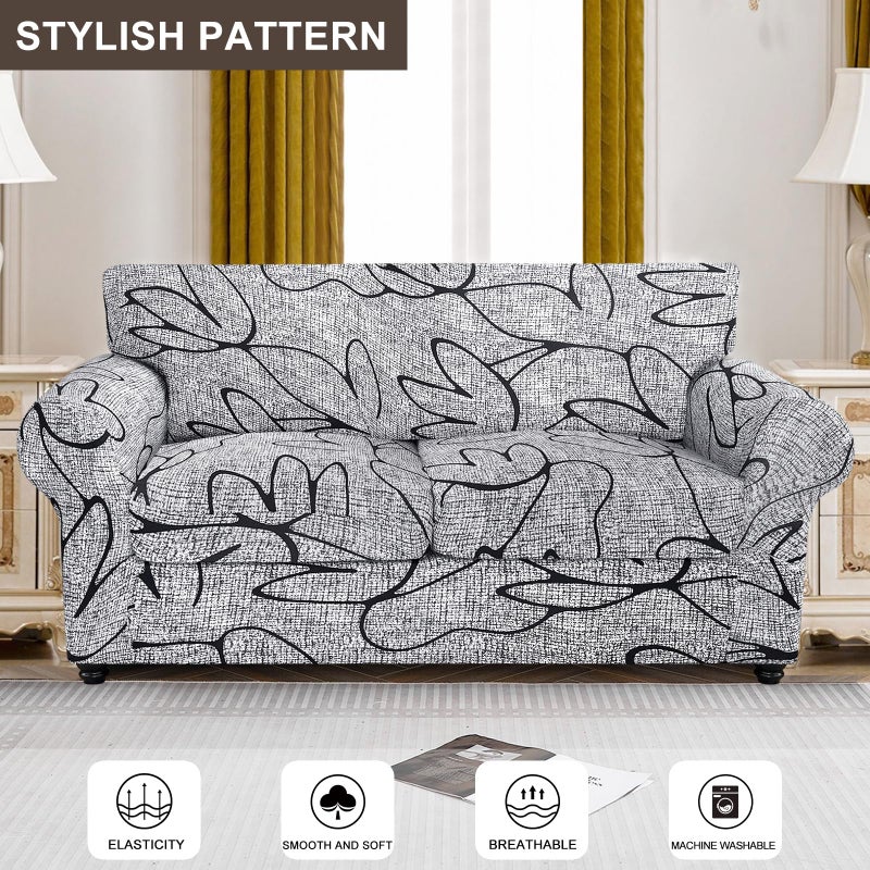 SearchI SearchI Stretch Sofa Cover Printed Couch Cover  Floral Pattern 3 Pieces Loveseat Slipcover with 2 Separate Cushion Cover  Washable Furniture Protector for Living Room(Loveseat  Grey Lotus+White)  - Image 2