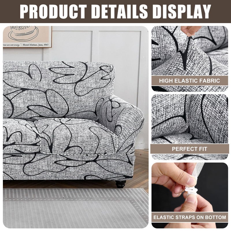 SearchI SearchI Stretch Sofa Cover Printed Couch Cover  Floral Pattern 3 Pieces Loveseat Slipcover with 2 Separate Cushion Cover  Washable Furniture Protector for Living Room(Loveseat  Grey Lotus+White)  - Image 5