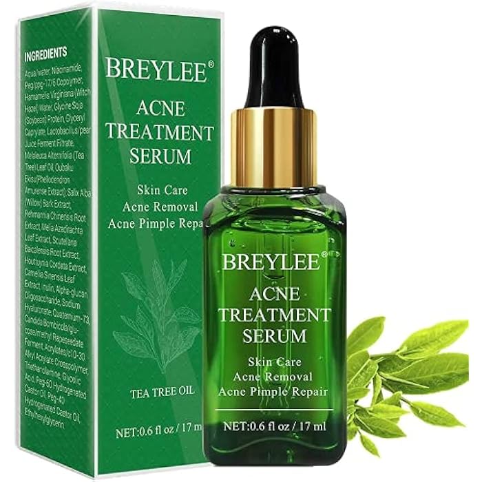 Breylee Tea Tree Acne Treatment Serum, Clear Skin Serum for Clearing Severe Acne,Breakout, Remover Pimple and Repair Skin (17ml,0.6oz)