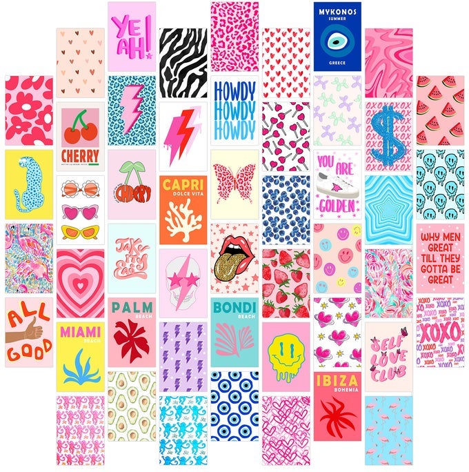 WASCHBR AESTHETIC PICTURES WALL COLLAGE KIT PREPPY ROOM DECOR 50 PCS TRENDY DORM DECORATIONS FOR TEENS AND YOUNG ADULTS PREPPY THINGS POSTERS FOR ROOM BEDROOM