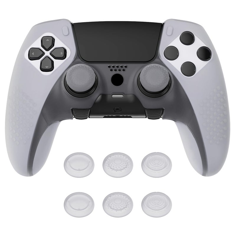 PlayVital 3D Studded Edition Anti-Slip Silicone Cover Case for ps5 Edge Controller, Soft Rubber Protector Skin for ps5 Edge Wireless Controller with 6 Thumb Grip Caps - Clear White - Image 1