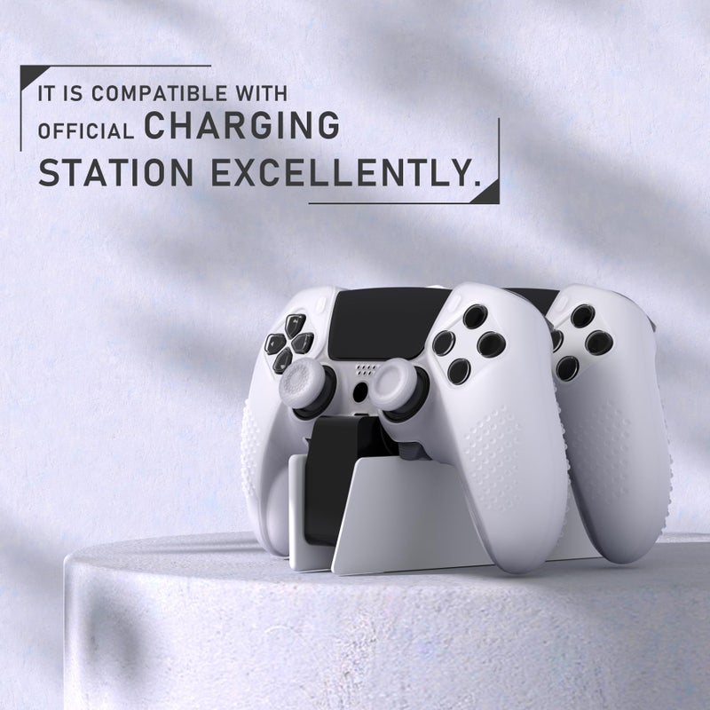 PlayVital 3D Studded Edition Anti-Slip Silicone Cover Case for ps5 Edge Controller, Soft Rubber Protector Skin for ps5 Edge Wireless Controller with 6 Thumb Grip Caps - Clear White - Image 4