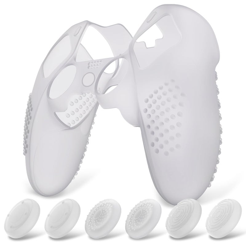 PlayVital 3D Studded Edition Anti-Slip Silicone Cover Case for ps5 Edge Controller, Soft Rubber Protector Skin for ps5 Edge Wireless Controller with 6 Thumb Grip Caps - Clear White - Image 2