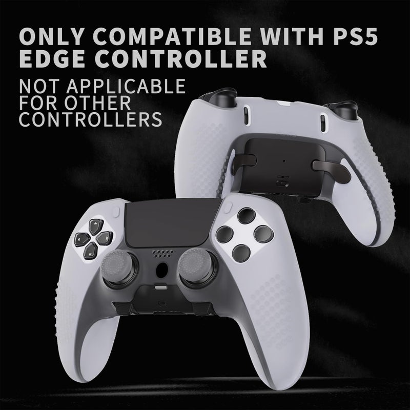 PlayVital 3D Studded Edition Anti-Slip Silicone Cover Case for ps5 Edge Controller, Soft Rubber Protector Skin for ps5 Edge Wireless Controller with 6 Thumb Grip Caps - Clear White - Image 3