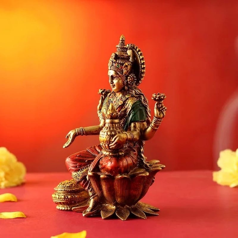 CraftVatika Lakshmi Devi Idol Statue for Home Puja Goddess Laxmi Idols Showpiece for Temple Pooja Room Diwali Decoration Gifts for Family Friends Corporate Client Mother Father - Image 3