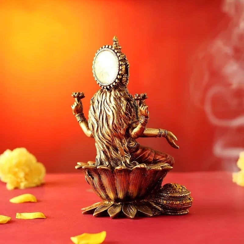 CraftVatika Lakshmi Devi Idol Statue for Home Puja Goddess Laxmi Idols Showpiece for Temple Pooja Room Diwali Decoration Gifts for Family Friends Corporate Client Mother Father - Image 2