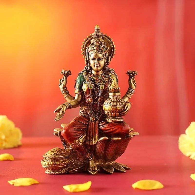 CraftVatika Lakshmi Devi Idol Statue for Home Puja Goddess Laxmi Idols Showpiece for Temple Pooja Room Diwali Decoration Gifts for Family Friends Corporate Client Mother Father - Image 1