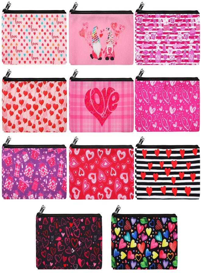 Reginary 22 Pieces Valentine‘s Day Cosmetic Bags Valentine‘s Day Gift for Wife Daughter Heart Pattern Makeup Pouch Valentines Party Favors Double Sided Printed Organizer Bags with Zipper, 11 Styles - Image 1