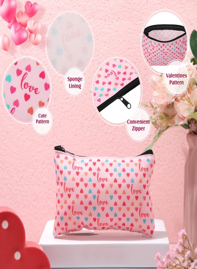 Reginary 22 Pieces Valentine‘s Day Cosmetic Bags Valentine‘s Day Gift for Wife Daughter Heart Pattern Makeup Pouch Valentines Party Favors Double Sided Printed Organizer Bags with Zipper, 11 Styles - Image 4