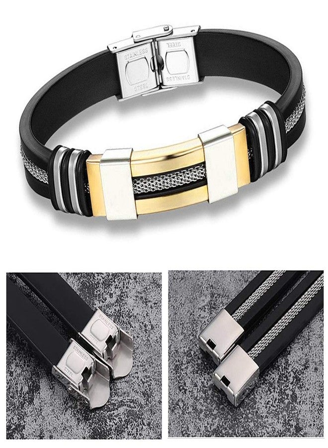 Suyi Men's Adjustable Bracelet Silicone Wrap Bracelet Stainless Steel Cuff Bracelet Gold - Image 5