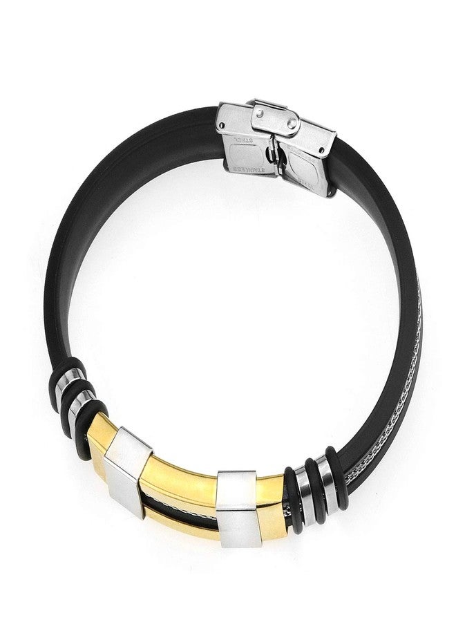 Suyi Men's Adjustable Bracelet Silicone Wrap Bracelet Stainless Steel Cuff Bracelet Gold - Image 3