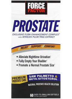Force Factor Prostate Natural Prostate Health Solution 60 Easy-To-Swallow Softgels 