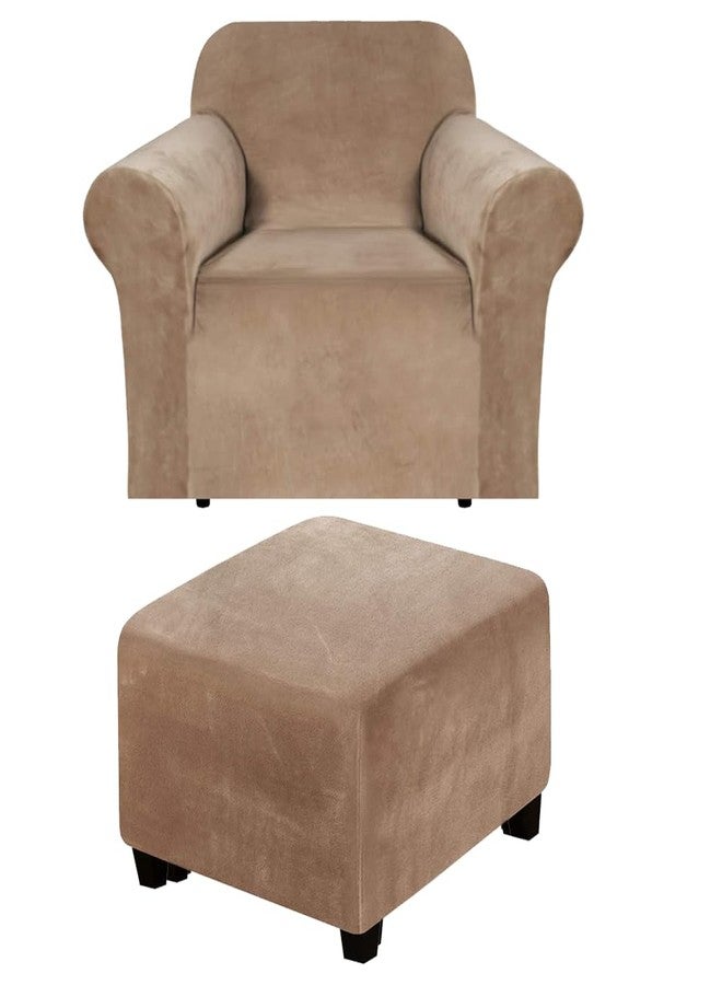 Andreannie Velvet Brown Chair Slipcovers Armchair Sofa Covers Chair Couch Covers for Armchair Bundle Ottoman Slipcover (Brown) - Image 1