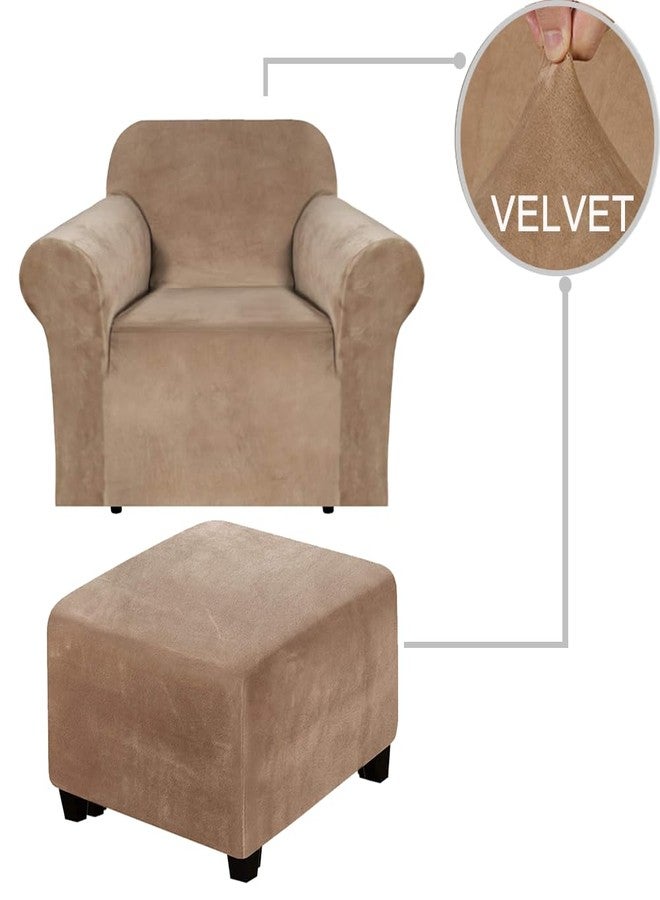 Andreannie Velvet Brown Chair Slipcovers Armchair Sofa Covers Chair Couch Covers for Armchair Bundle Ottoman Slipcover (Brown) - Image 2