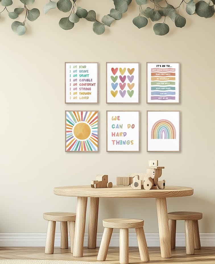 TwoDays Positive Affirmations Room Decor for Kids, Boho Classroom Inspirational Wall Art for Toddler Girls Playroom, I Am Kind Brave Posters for Baby Nursery Bedroom (8" X 10", Set of 6, UNFRAMED) - Image 4