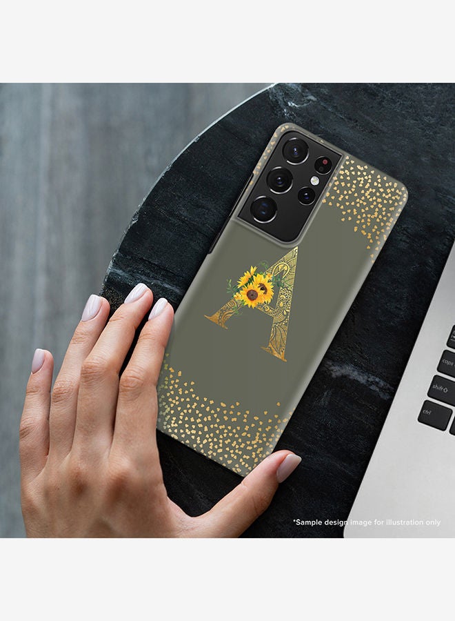 Stylizedd Monogram Slim Cover for Samsung Galaxy S21 Ultra 5G Case Custom Initials Letter Floral Pattern Snap Series Mobile Cover Matte Alphabet  - V (Olive Green) - Image 2
