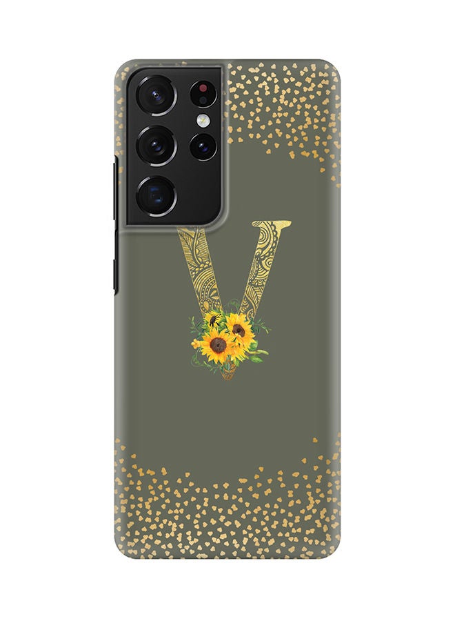 Stylizedd Monogram Slim Cover for Samsung Galaxy S21 Ultra 5G Case Custom Initials Letter Floral Pattern Snap Series Mobile Cover Matte Alphabet  - V (Olive Green) - Image 1