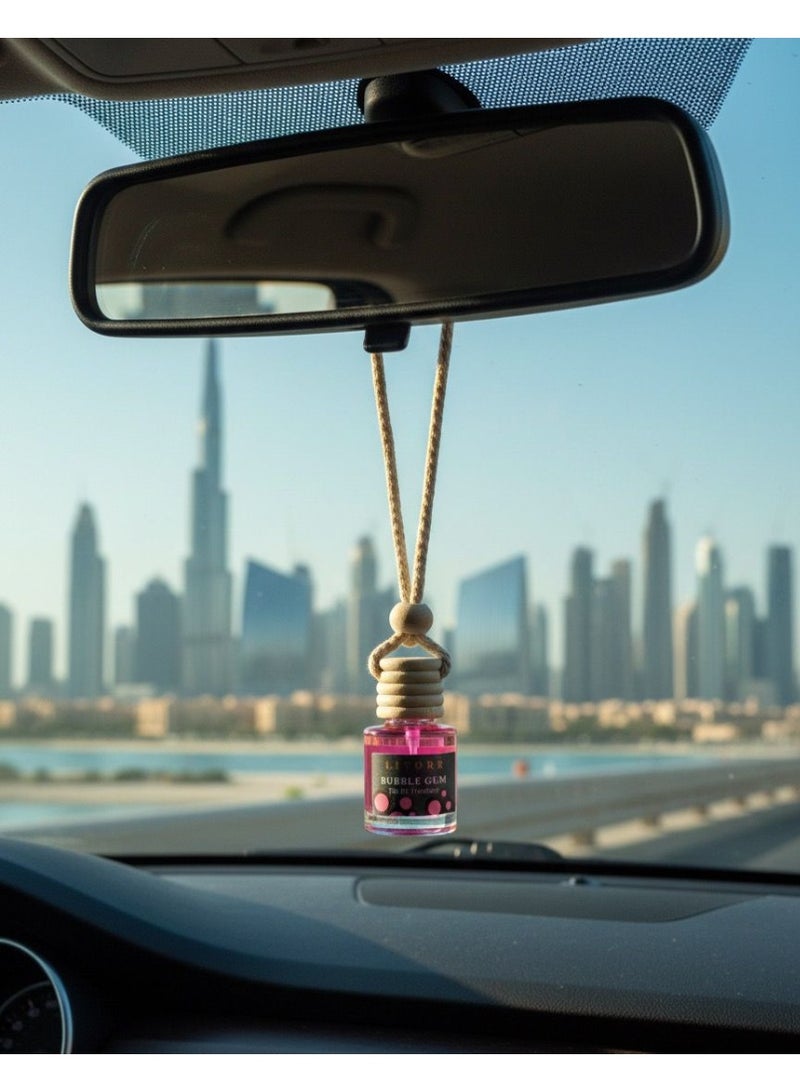Litore Car Air Freshener 8 ml | Long-Lasting Hanging Diffuser with Essential Oils | Car Perfume for Odor Removal | Elegant Glass Bottle & Wooden Cap Design (Bubble Gum) - Image 3