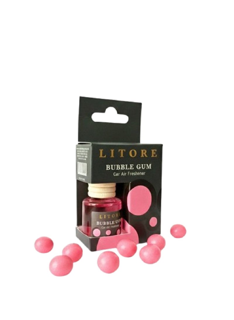 Litore Car Air Freshener 8 ml | Long-Lasting Hanging Diffuser with Essential Oils | Car Perfume for Odor Removal | Elegant Glass Bottle & Wooden Cap Design (Bubble Gum) - Image 1