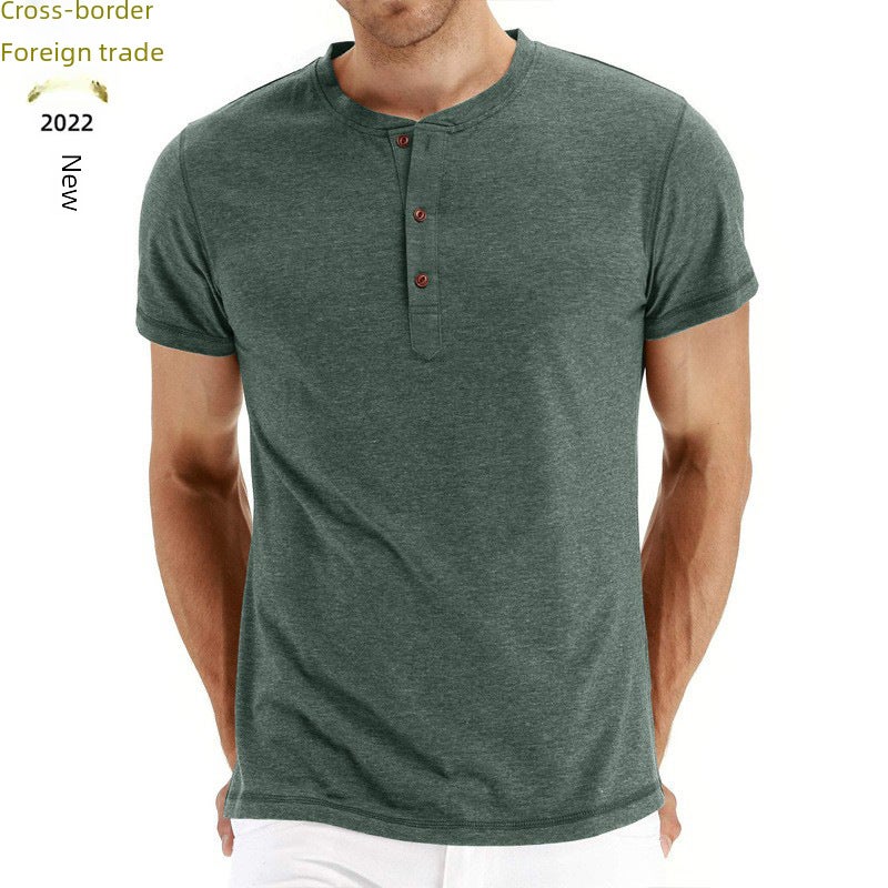 Foreign Trade Summer New Men''s Short-Sleeved T-Shirt Men''s Cross-Border Pure Color and Henry Men''s Half-Sleeved Shirt - Image 3