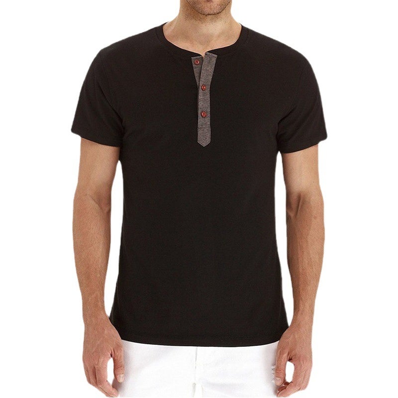 Foreign Trade Summer New Men''s Short-Sleeved T-Shirt Men''s Cross-Border Pure Color and Henry Men''s Half-Sleeved Shirt - Image 2