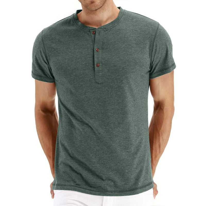 Foreign Trade Summer New Men''s Short-Sleeved T-Shirt Men''s Cross-Border Pure Color and Henry Men''s Half-Sleeved Shirt - Image 1