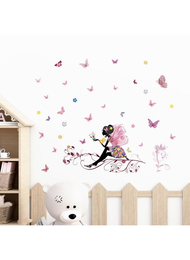 Supzone Butterfly Girl Wall Decal Flower Fairy Wall Sticker Colorful Butterflies Wall Decor DIY Vinyl Mural Art for Girls Baby Nursery Bedroom Playroom Home Decoration - Image 2