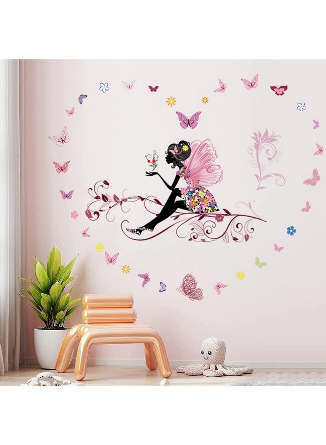 Supzone Butterfly Girl Wall Decal Flower Fairy Wall Sticker Colorful Butterflies Wall Decor DIY Vinyl Mural Art for Girls Baby Nursery Bedroom Playroom Home Decoration - Image 4