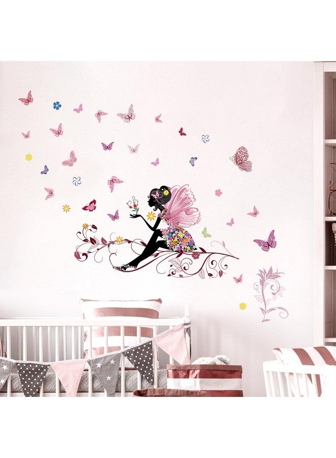 Supzone Butterfly Girl Wall Decal Flower Fairy Wall Sticker Colorful Butterflies Wall Decor DIY Vinyl Mural Art for Girls Baby Nursery Bedroom Playroom Home Decoration - Image 3