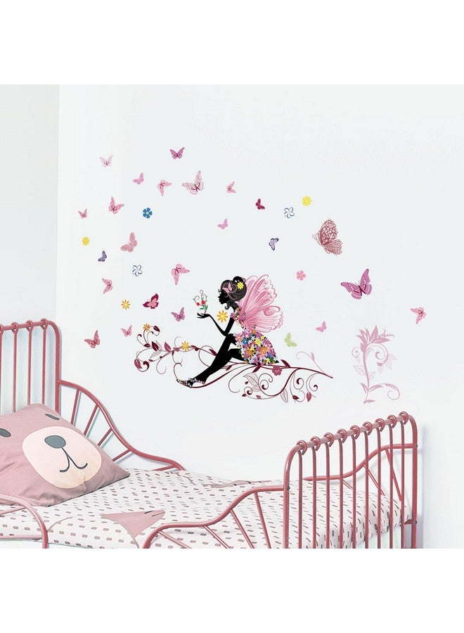 Supzone Butterfly Girl Wall Decal Flower Fairy Wall Sticker Colorful Butterflies Wall Decor DIY Vinyl Mural Art for Girls Baby Nursery Bedroom Playroom Home Decoration - Image 5