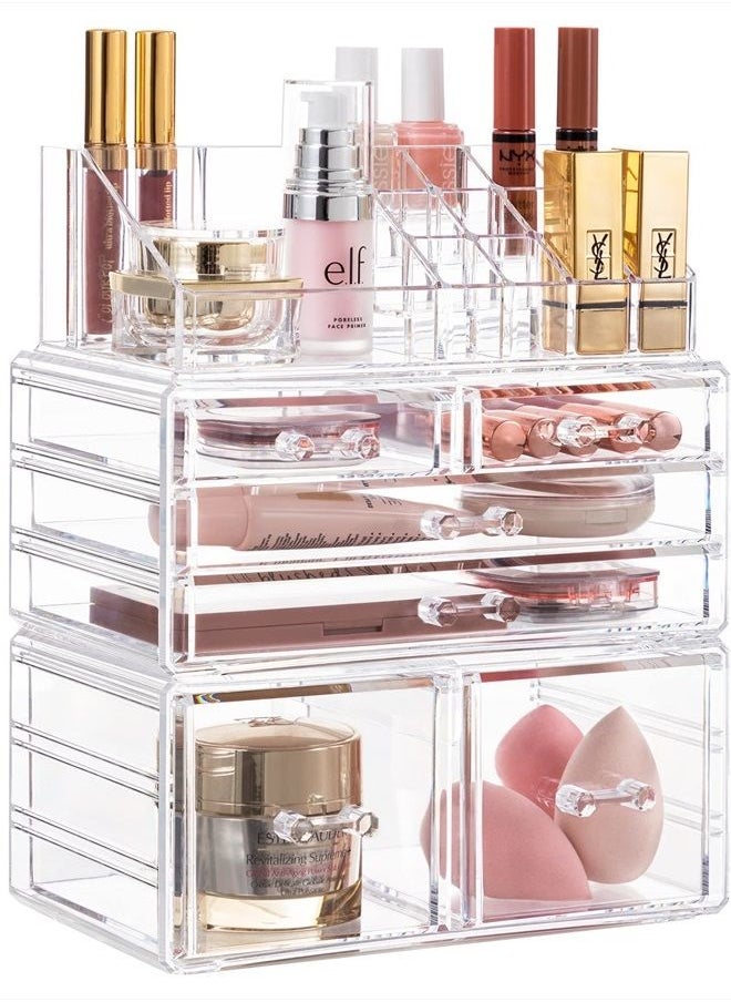 Makeup Organizer 3 Pieces Acrylic Cosmetic Storage Drawers and Jewelry Display Box, Clear