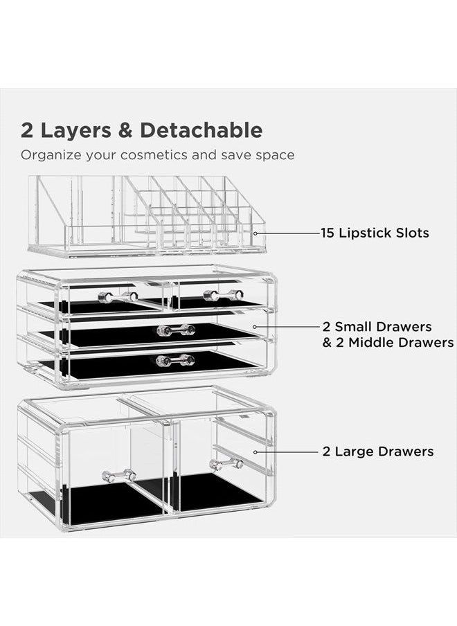 Makeup Organizer 3 Pieces Acrylic Cosmetic Storage Drawers and Jewelry Display Box, Clear