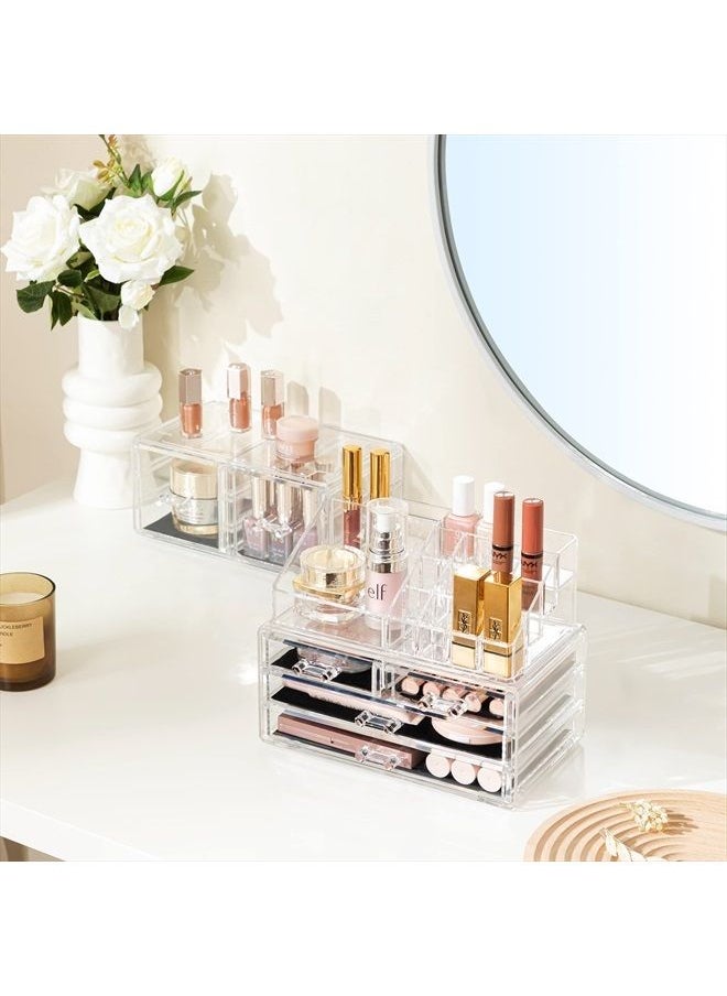 Makeup Organizer 3 Pieces Acrylic Cosmetic Storage Drawers and Jewelry Display Box, Clear