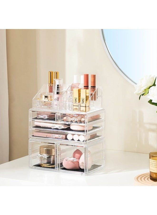 Makeup Organizer 3 Pieces Acrylic Cosmetic Storage Drawers and Jewelry Display Box, Clear