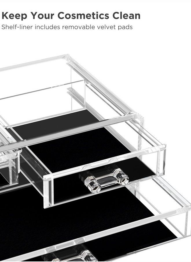 Makeup Organizer 3 Pieces Acrylic Cosmetic Storage Drawers and Jewelry Display Box, Clear