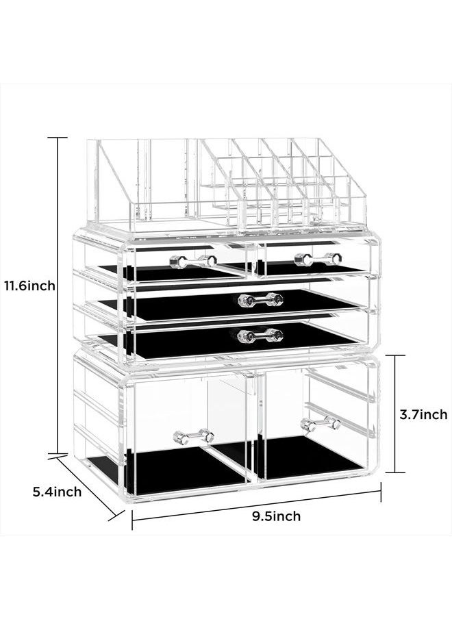 Makeup Organizer 3 Pieces Acrylic Cosmetic Storage Drawers and Jewelry Display Box, Clear
