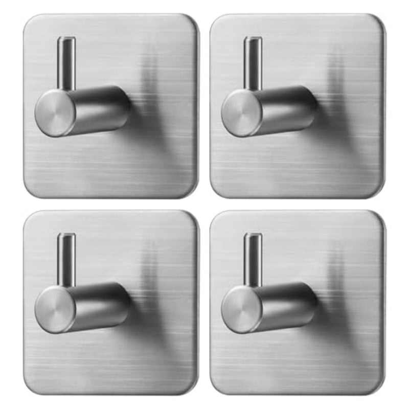Adhesive Hooks, Hooks for Hanging Wall Hanger Towel Hooks Heavy Duty Ideal for Bathroom Shower Kitchen Home Door Closet Cabinet Stainless Steel - 4Packs - Image 1