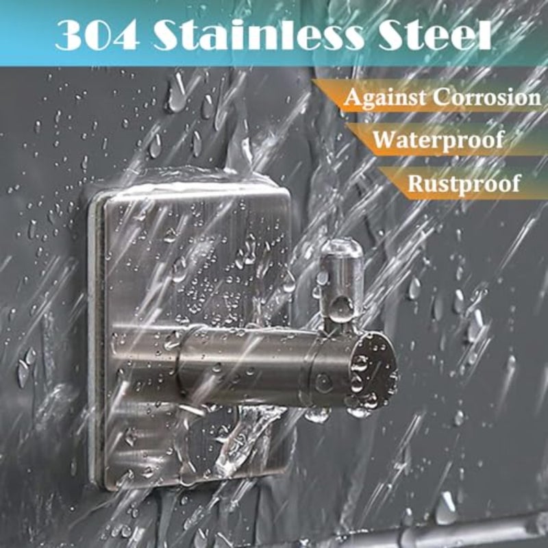 Adhesive Hooks, Hooks for Hanging Wall Hanger Towel Hooks Heavy Duty Ideal for Bathroom Shower Kitchen Home Door Closet Cabinet Stainless Steel - 4Packs - Image 3