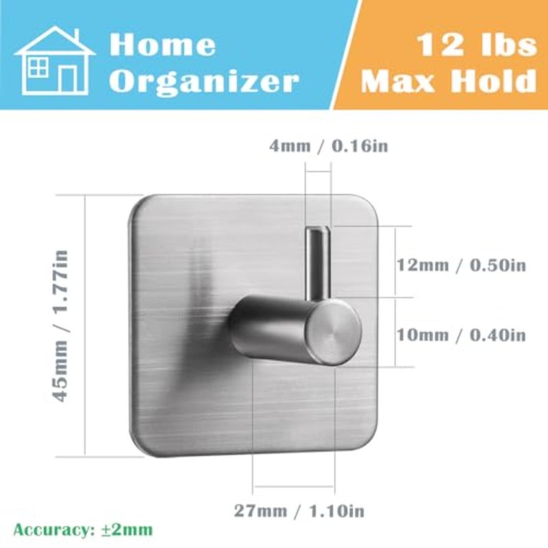 Adhesive Hooks, Hooks for Hanging Wall Hanger Towel Hooks Heavy Duty Ideal for Bathroom Shower Kitchen Home Door Closet Cabinet Stainless Steel - 4Packs - Image 4