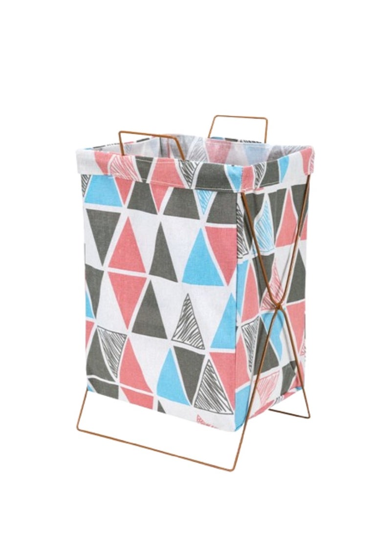 Deli Vusign Foldable Laundry Hamper - 36x29x56cm X-Frame Cotton Basket with Lid & Carry Handle, Space-Saving Dirty Clothes Organizer (Print Design) - Image 1
