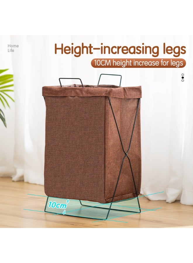 Deli Vusign Foldable Laundry Hamper - 36x29x56cm X-Frame Cotton Basket with Lid & Carry Handle, Space-Saving Dirty Clothes Organizer (Print Design) - Image 5