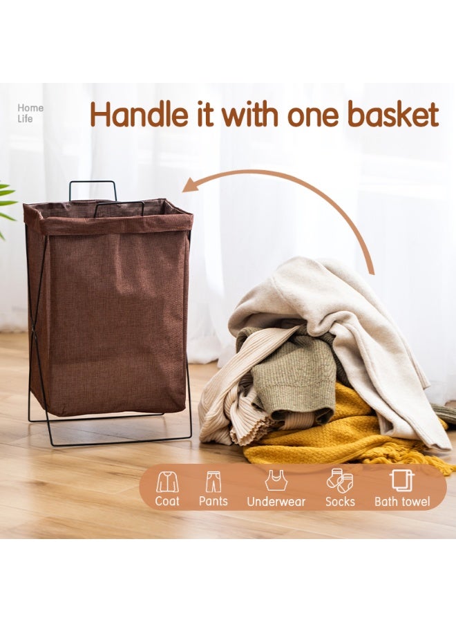 Deli Vusign Foldable Laundry Hamper - 36x29x56cm X-Frame Cotton Basket with Lid & Carry Handle, Space-Saving Dirty Clothes Organizer (Print Design) - Image 3