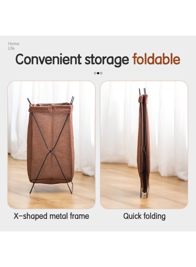 Deli Vusign Foldable Laundry Hamper - 36x29x56cm X-Frame Cotton Basket with Lid & Carry Handle, Space-Saving Dirty Clothes Organizer (Print Design) - Image 4