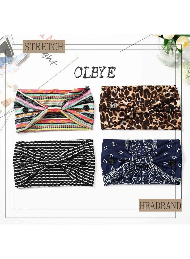 أولباي عصابة رأس Olbye Leopard بأزرار مرنة واسعة وعصابات رأس للممرضات لممارسة اليوجا والتمارين الرياضية وربطة شعر غير قابلة للانزلاق وقناع واقٍ للأذن وعصابة عرق وإكسسوارات شعر بوهو للنساء والفتيات 4 قطع (#6 بوهيمي) - Image 2