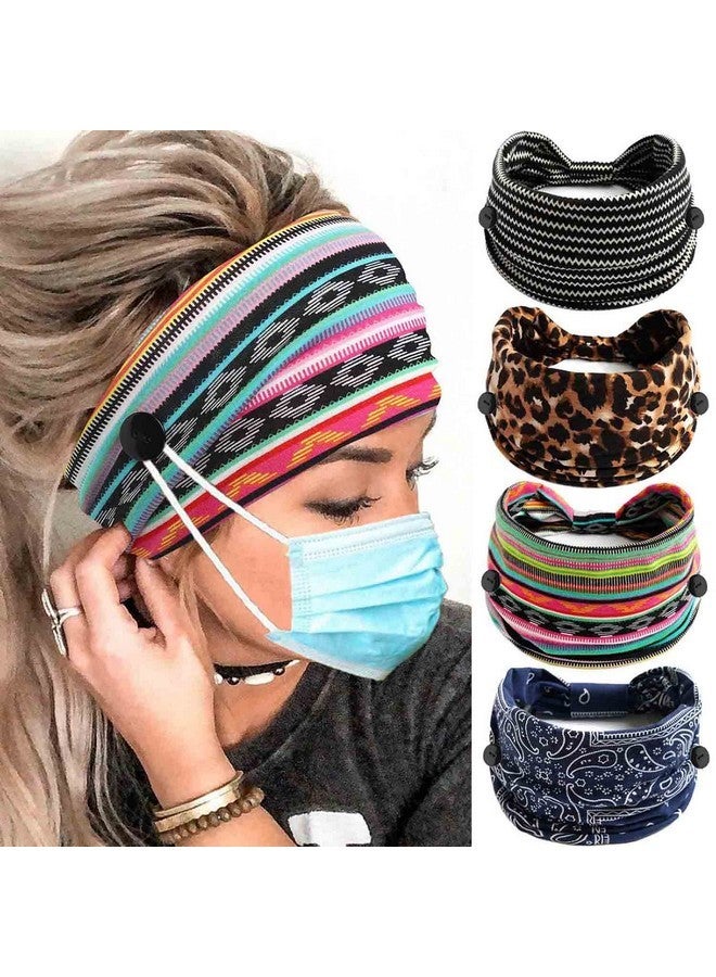 أولباي عصابة رأس Olbye Leopard بأزرار مرنة واسعة وعصابات رأس للممرضات لممارسة اليوجا والتمارين الرياضية وربطة شعر غير قابلة للانزلاق وقناع واقٍ للأذن وعصابة عرق وإكسسوارات شعر بوهو للنساء والفتيات 4 قطع (#6 بوهيمي) - Image 1
