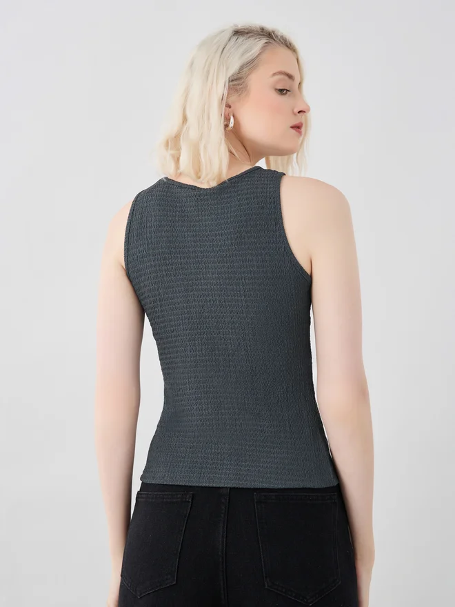 Take Two Take Two Texture Round Neck Sleeveless Cami Top