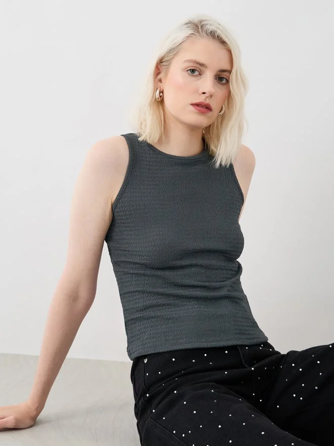 Take Two Texture Round Neck Sleeveless Cami Top