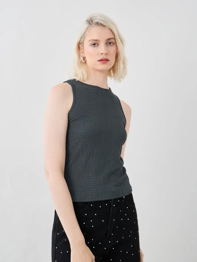 Take Two Texture Round Neck Sleeveless Cami Top