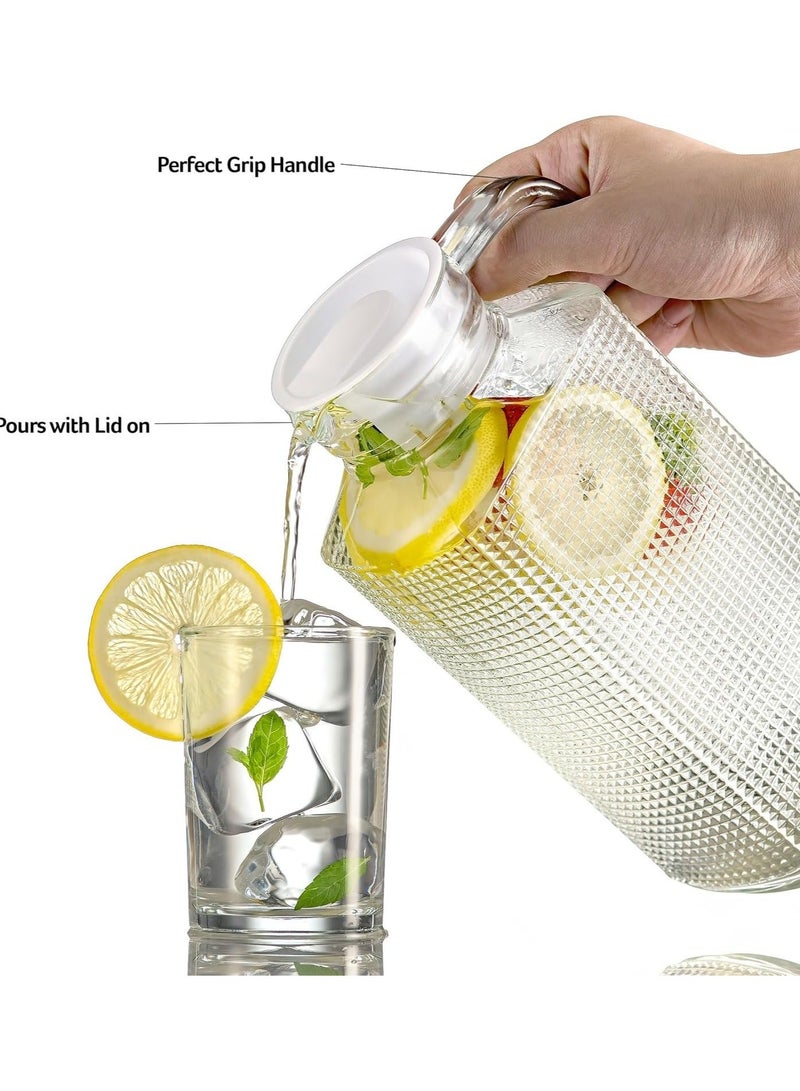 HOME ZONE 2 Pcs Glass Pitcher with Lid and Textured Fridge Pitcher Clear Glass Water Pitcher (1.7 Litre)) - Image 5