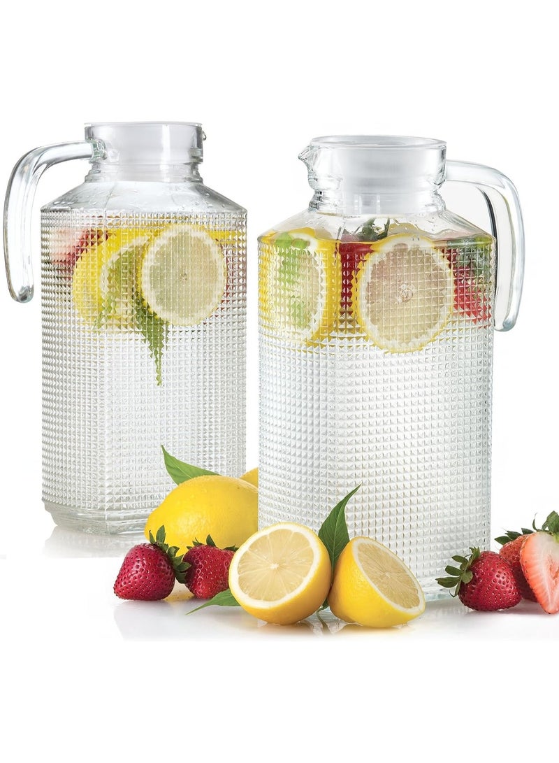 HOME ZONE 2 Pcs Glass Pitcher with Lid and Textured Fridge Pitcher Clear Glass Water Pitcher (1.7 Litre)) - Image 1